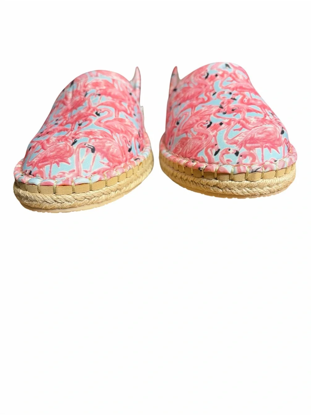 Simply Southern Coral Pink Flamingo Espadrilles with Light Blue Accents